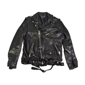 Black Leather Moto Jacket Double Rider Biker Men's Small